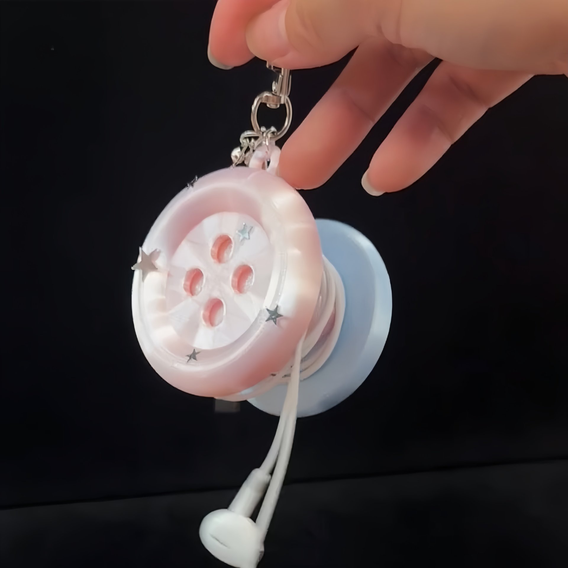 Cable Winder Keychain - 3D Kawaii Ronde Knop Ster Sleutelhanger
