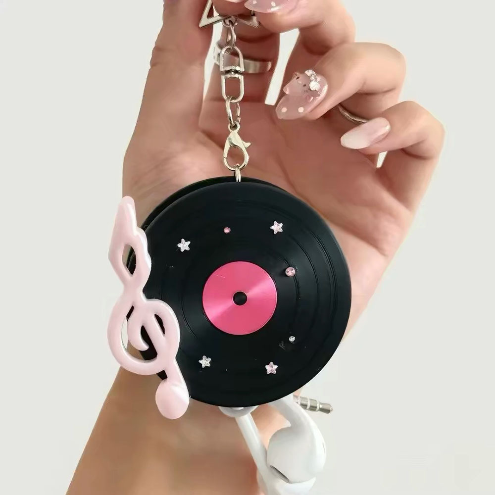 Cable Winder Keychain - Kawaii vinylplaten-kabeloproller met sterren-sleutelhanger, schattige treble